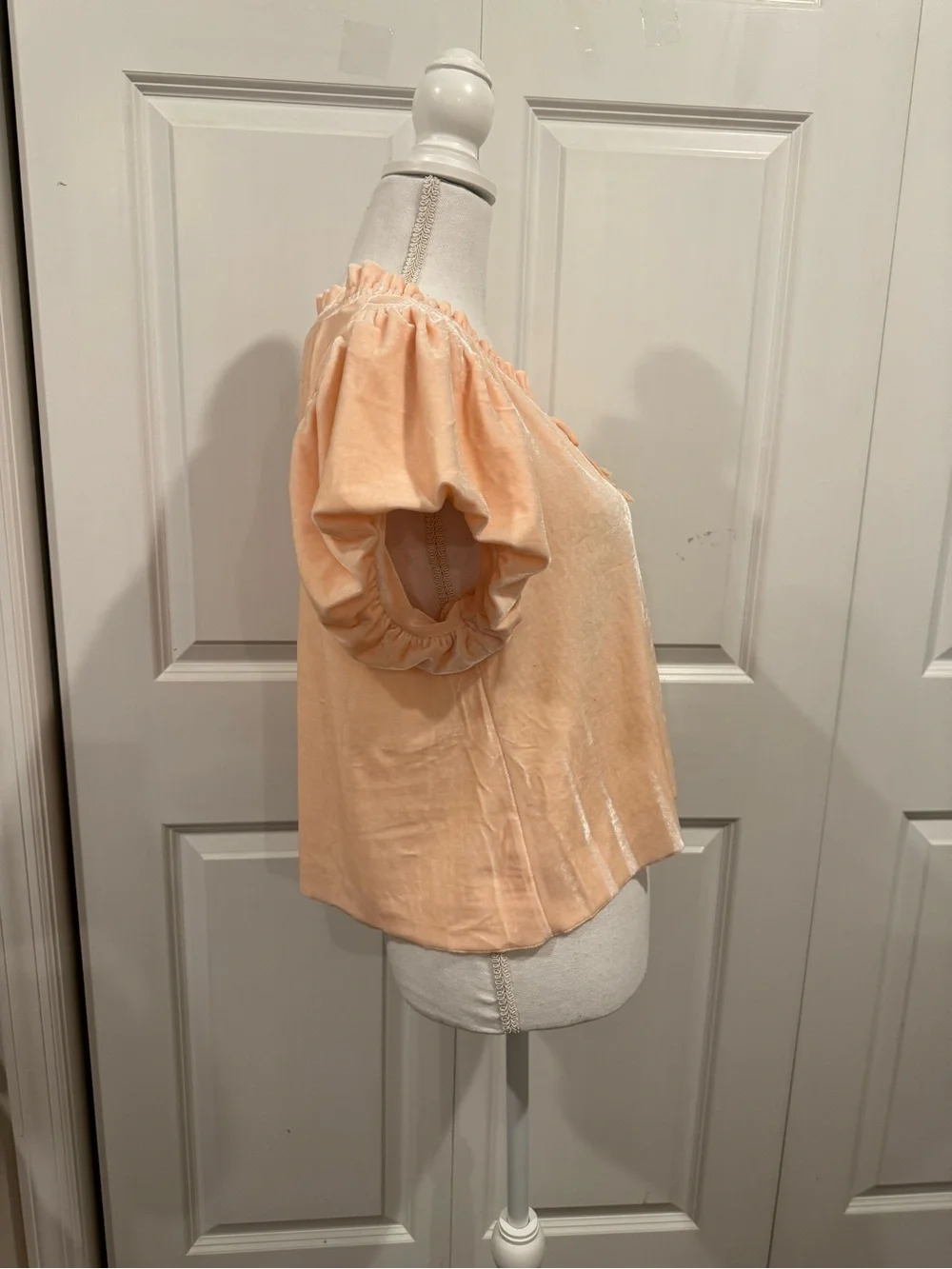 Free People Velvet Puff Sleeve Tie Front Top Blush Pink Size XS